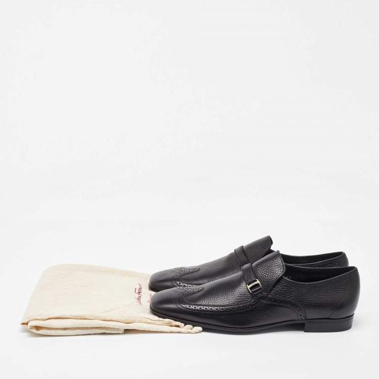 Pre Owned Salvatore Ferragamo Black Leather Slip On Penny Loafers Size 41.5