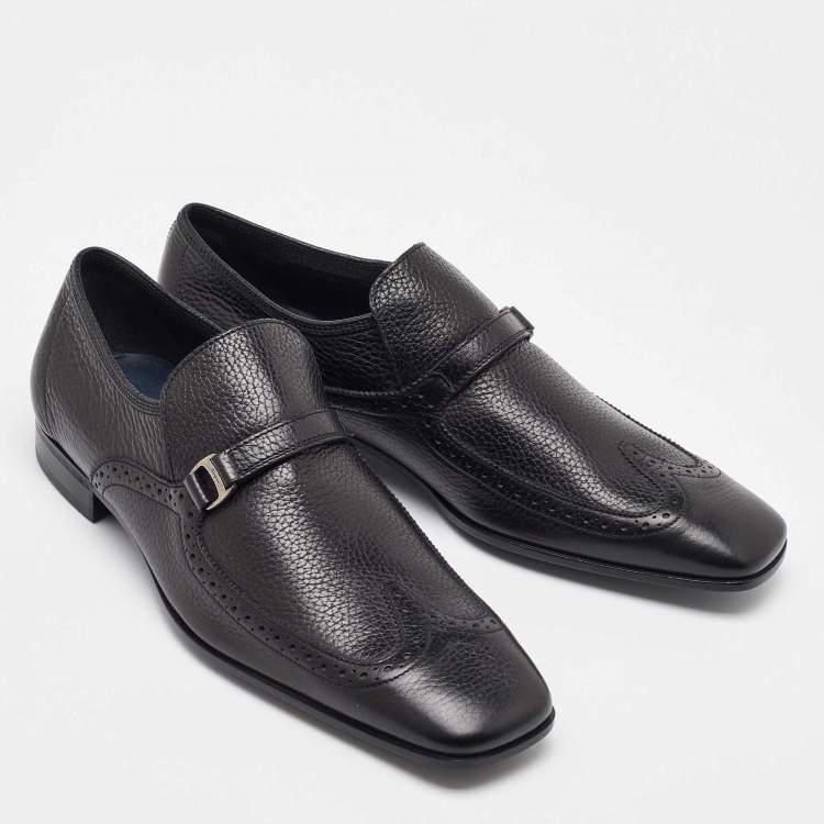 Pre Owned Salvatore Ferragamo Black Leather Slip On Penny Loafers Size 41.5