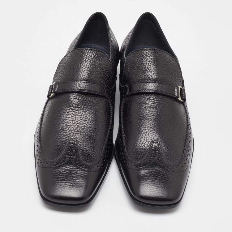 Pre Owned Salvatore Ferragamo Black Leather Slip On Penny Loafers Size 41.5