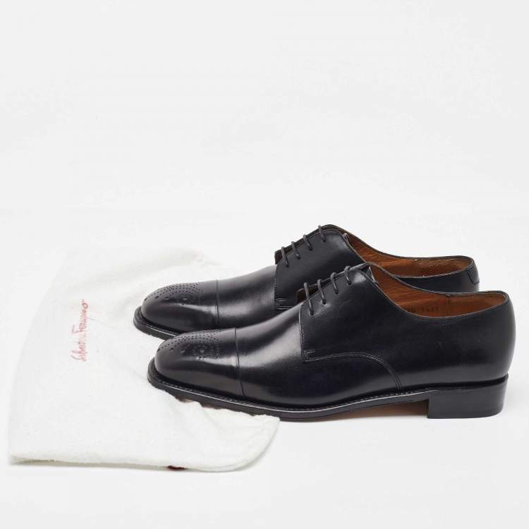 Pre Owned Salvatore Ferragamo Black Leather Lace Up Derby Size 41.5