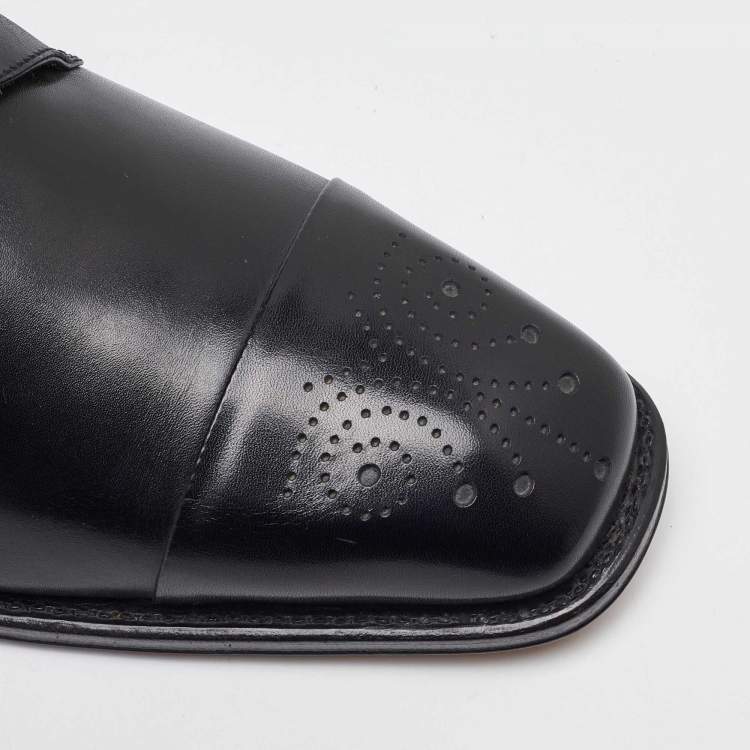 Pre Owned Salvatore Ferragamo Black Leather Lace Up Derby Size 41.5