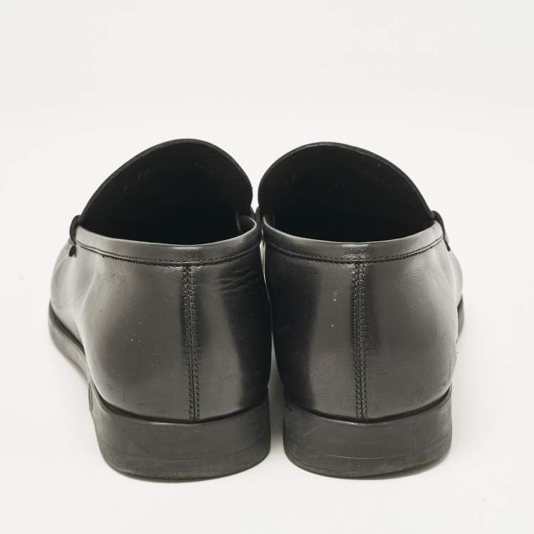 Pre Owned Salvatore Ferragamo Black Leather Double Gancio Loafers Size 39.5