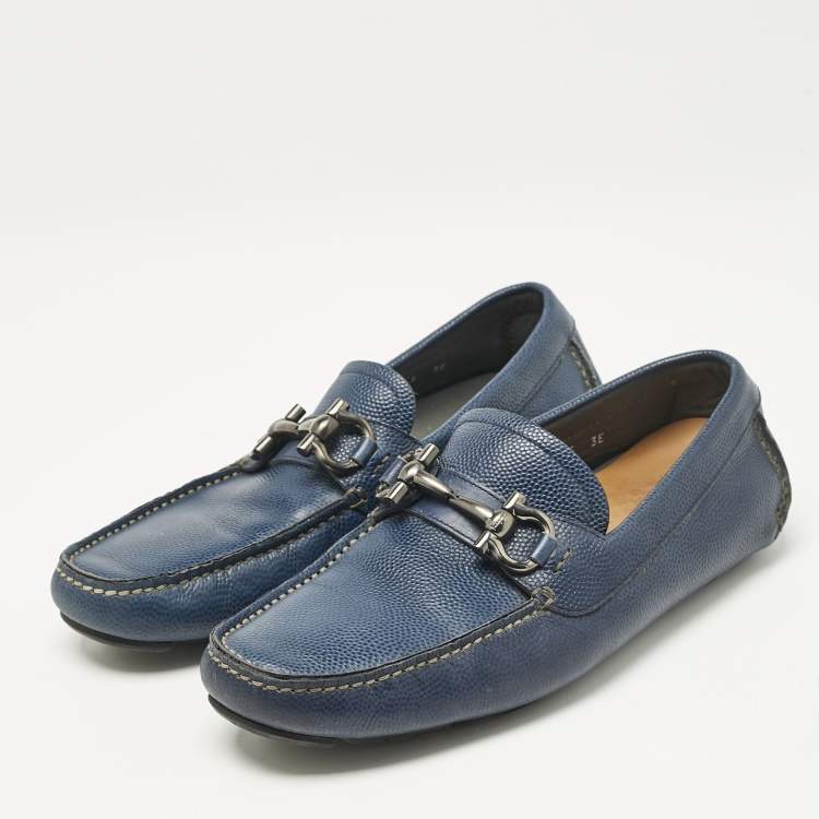 Pre Owned Salvatore Ferragamo Navy Blue Leather Parigi Gancini Loafers Size 39