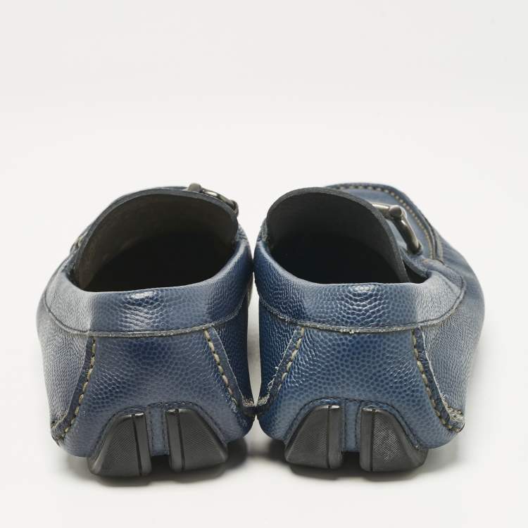 Pre Owned Salvatore Ferragamo Navy Blue Leather Parigi Gancini Loafers Size 39