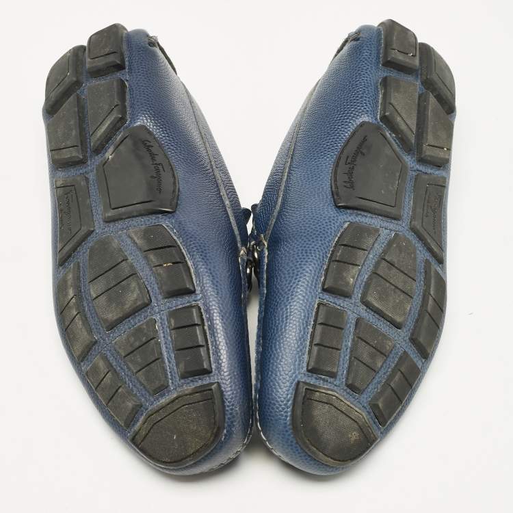 Pre Owned Salvatore Ferragamo Navy Blue Leather Parigi Gancini Loafers Size 39