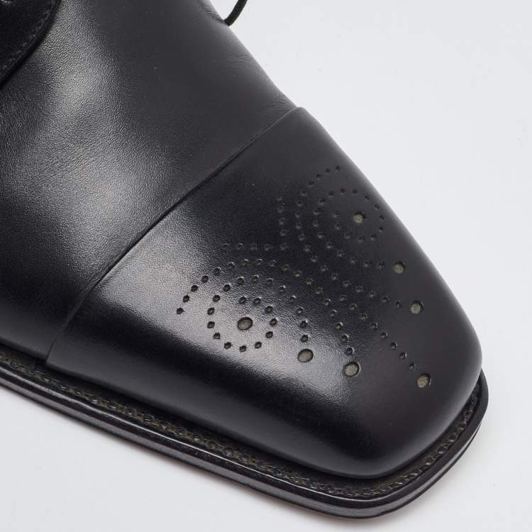 Pre Owned Salvatore Ferragamo Black Leather Lace Up Derby Size 41.5