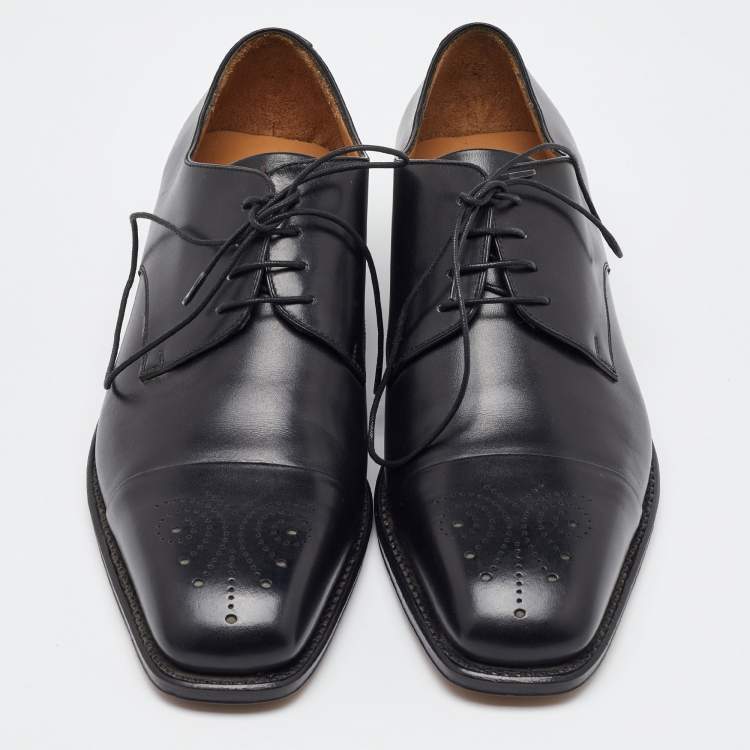 Pre Owned Salvatore Ferragamo Black Leather Lace Up Derby Size 41.5