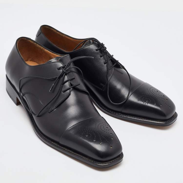Pre Owned Salvatore Ferragamo Black Leather Lace Up Derby Size 41.5