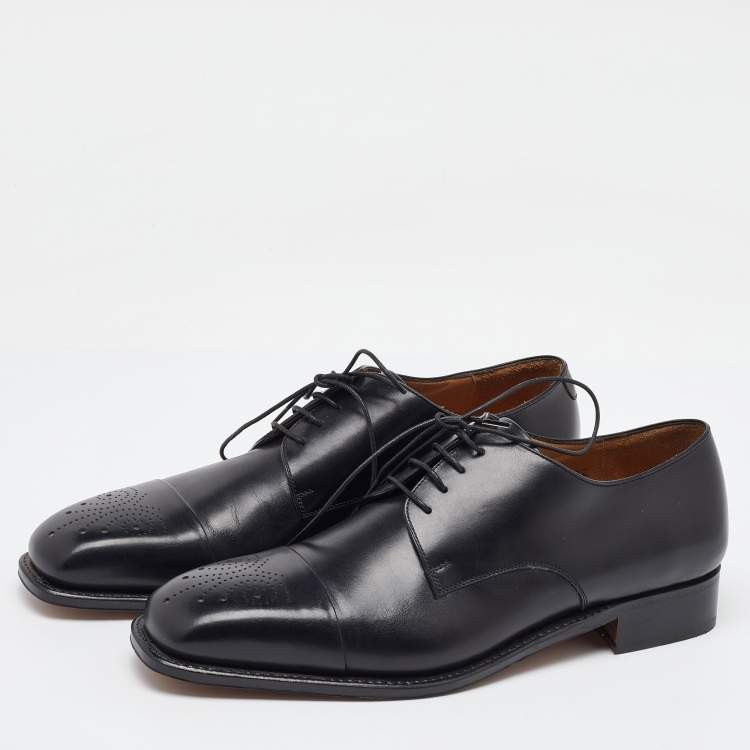 Pre Owned Salvatore Ferragamo Black Leather Lace Up Derby Size 41.5