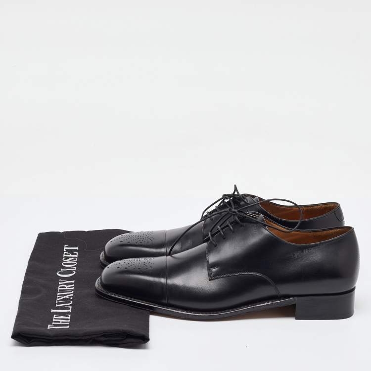 Pre Owned Salvatore Ferragamo Black Leather Lace Up Derby Size 41.5