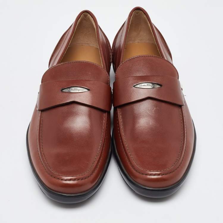 Pre Owned Salvatore Ferragamo Brown Leather Penny Loafers Size 41.5