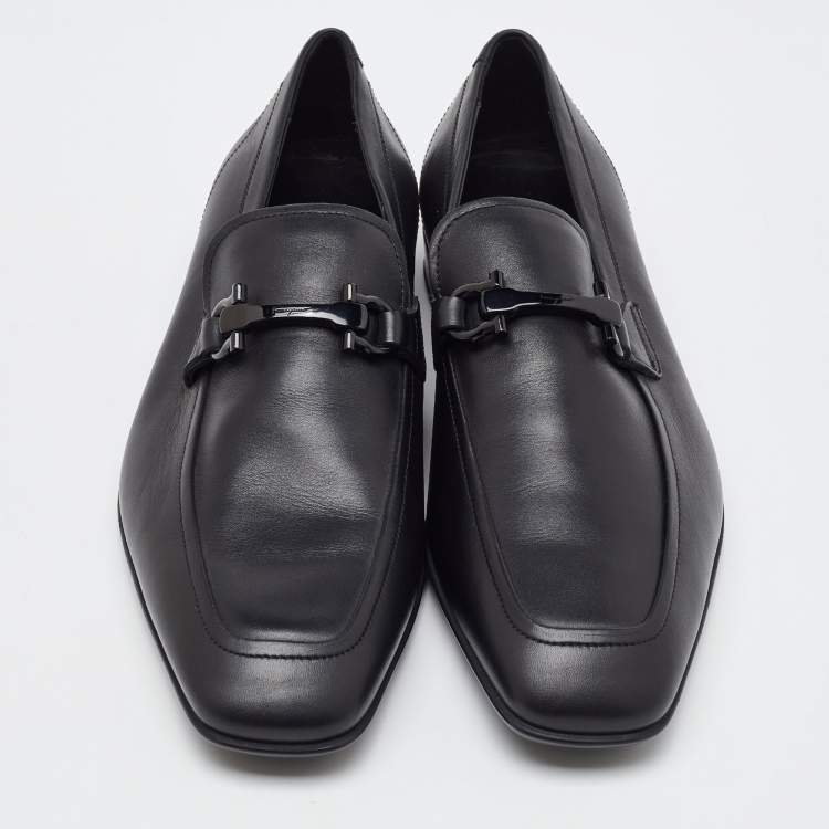 Pre Owned Salvatore Ferragamo Black Leather Gancini Slip On Loafers Size 41.5