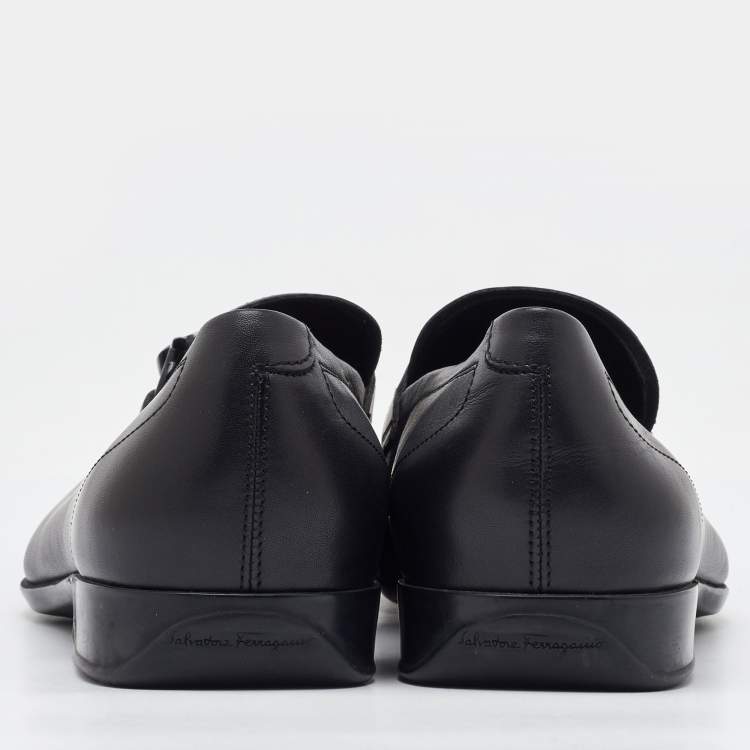 Pre Owned Salvatore Ferragamo Black Leather Gancini Slip On Loafers Size 41.5