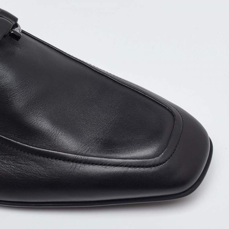 Pre Owned Salvatore Ferragamo Black Leather Gancini Slip On Loafers Size 41.5