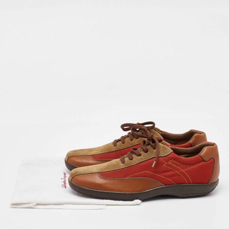 Pre Owned Salvatore Ferragamo Multicolor Suede and Fabric Low Top Sneakers Size 41.5