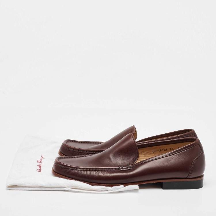 Pre Owned Salvatore Ferragamo Dark Brown Leather Slip On Loafers Size 41.5