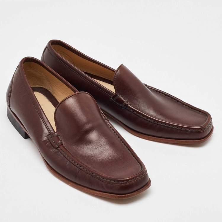 Pre Owned Salvatore Ferragamo Dark Brown Leather Slip On Loafers Size 41.5