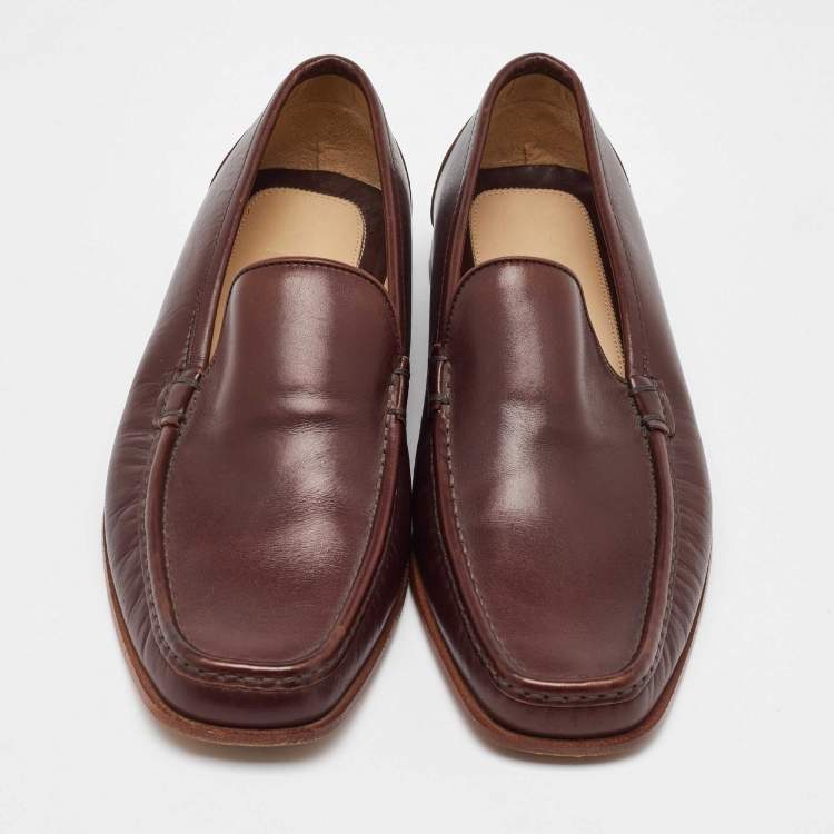 Pre Owned Salvatore Ferragamo Dark Brown Leather Slip On Loafers Size 41.5