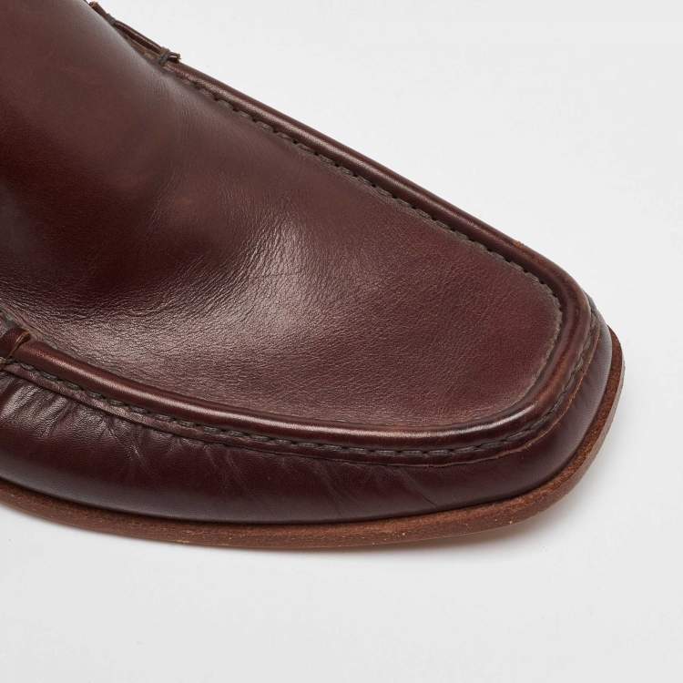 Pre Owned Salvatore Ferragamo Dark Brown Leather Slip On Loafers Size 41.5