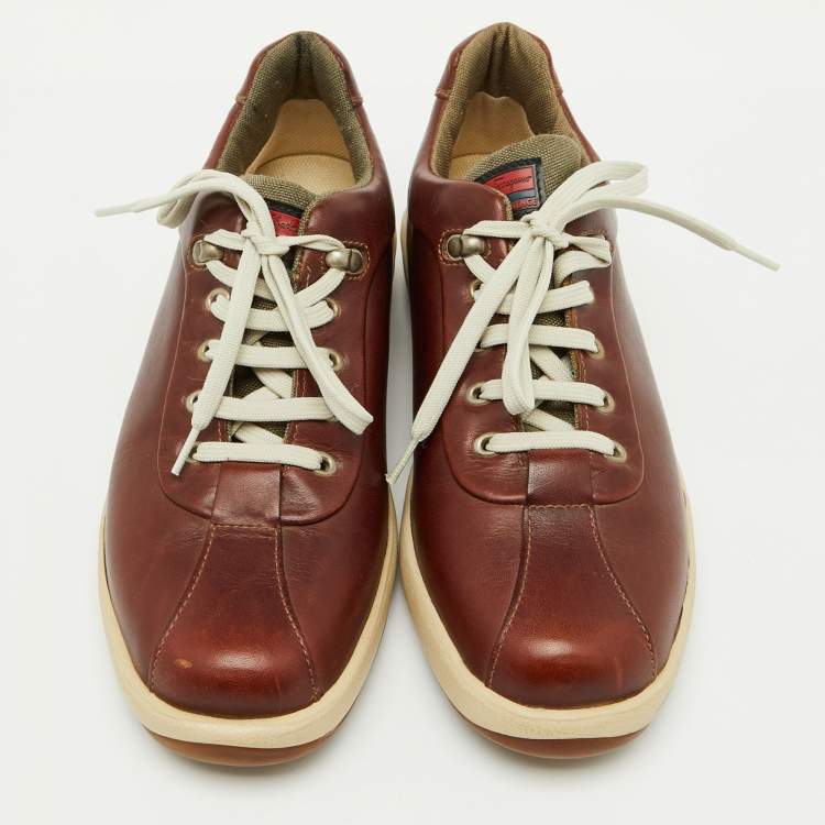 Pre Owned Salvatore Ferragamo Dark Brown Leather Low Top Sneakers Size 41.5