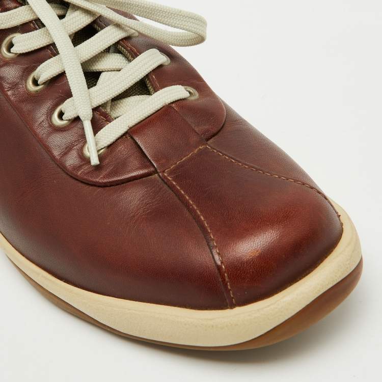 Pre Owned Salvatore Ferragamo Dark Brown Leather Low Top Sneakers Size 41.5