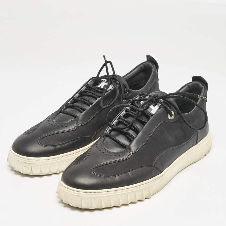 Pre Owned Salvatore Ferragamo Black Nubuck and Leather Aaron Low Top Sneakers Size 44