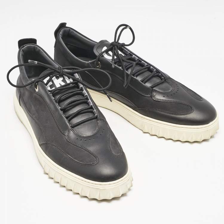Pre Owned Salvatore Ferragamo Black Nubuck and Leather Aaron Low Top Sneakers Size 44