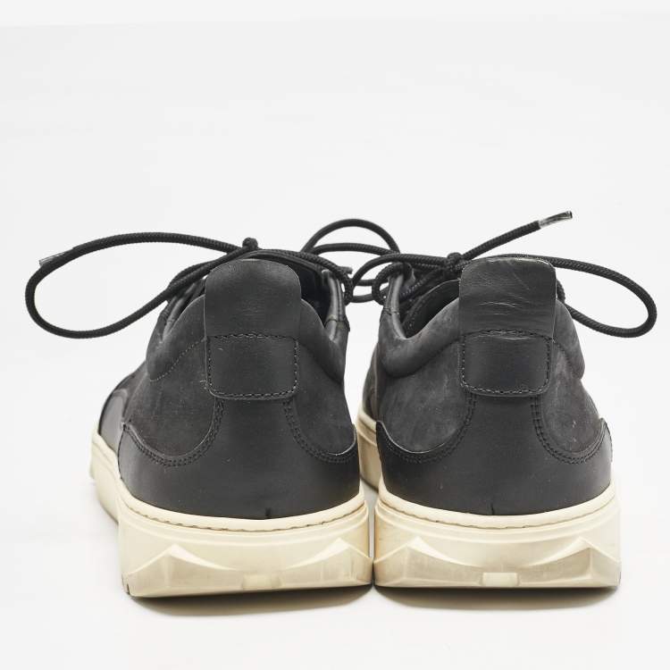 Pre Owned Salvatore Ferragamo Black Nubuck and Leather Aaron Low Top Sneakers Size 44
