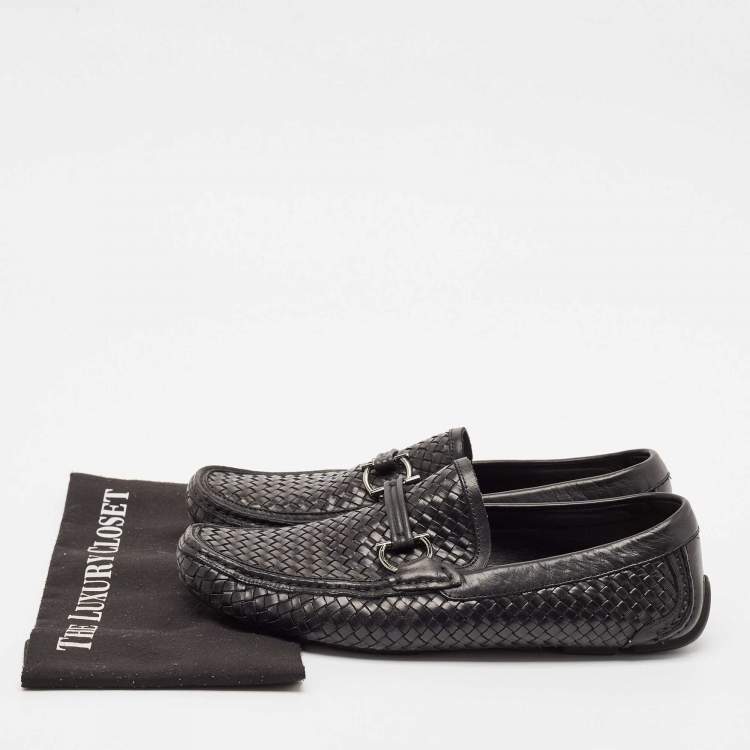 Pre Owned Salvatore Ferragamo Black Woven Leather Parigi Gancio Bit Loafers Size 43