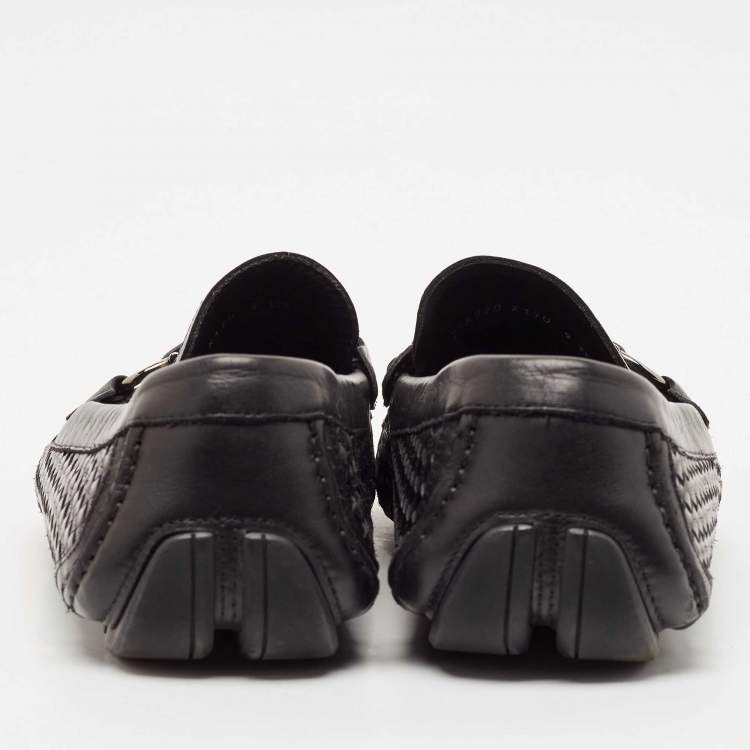 Pre Owned Salvatore Ferragamo Black Woven Leather Parigi Gancio Bit Loafers Size 43