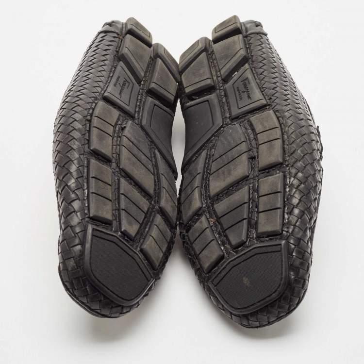 Pre Owned Salvatore Ferragamo Black Woven Leather Parigi Gancio Bit Loafers Size 43