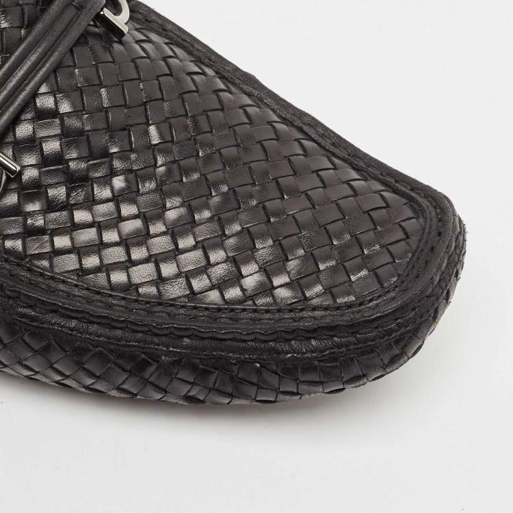 Pre Owned Salvatore Ferragamo Black Woven Leather Parigi Gancio Bit Loafers Size 43