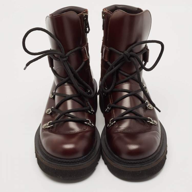 Pre Owned Salvatore Ferragamo Burgundy Leather Ankle Length Boots Size 41.5