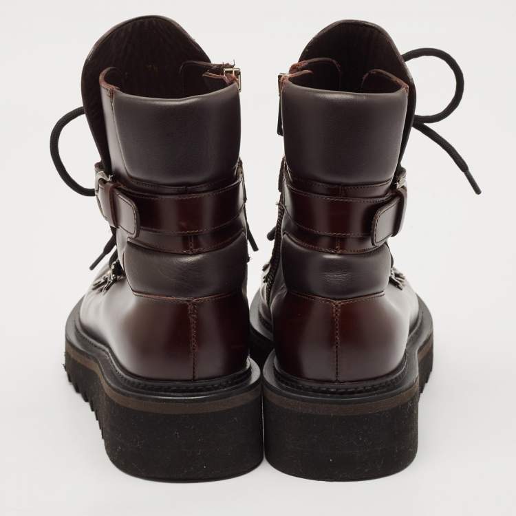 Pre Owned Salvatore Ferragamo Burgundy Leather Ankle Length Boots Size 41.5