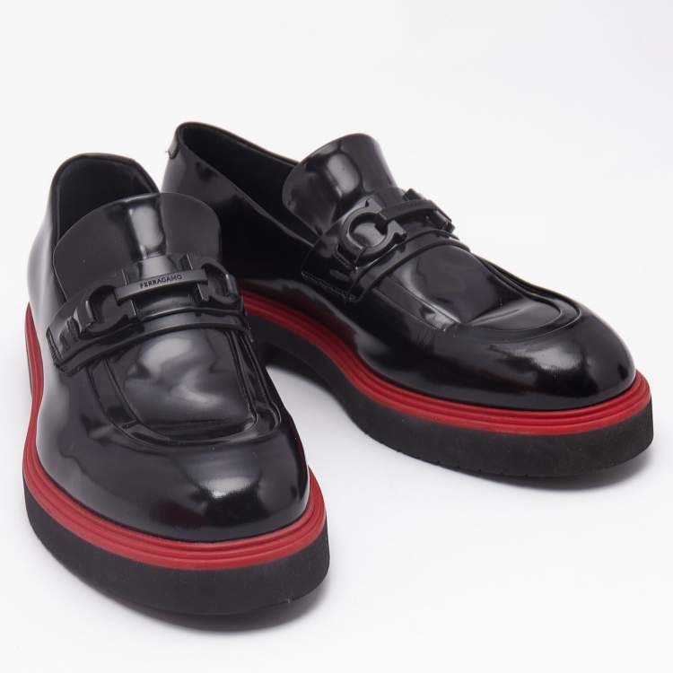 Pre Owned Salvatore Ferragamo Black Brushed Leather Fiorello Loafers Size 40