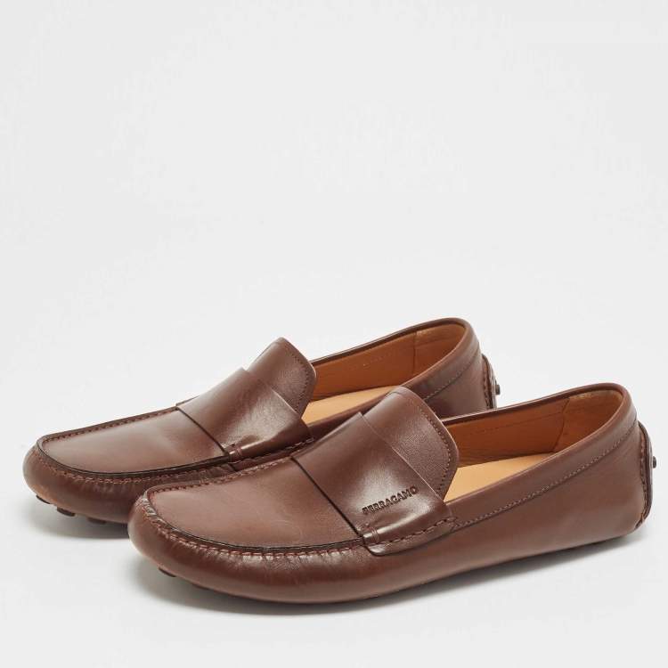 مملوكة مسبقًا Salvatore Ferragamo Brown Leather Penny Slip On Loafers Size 43