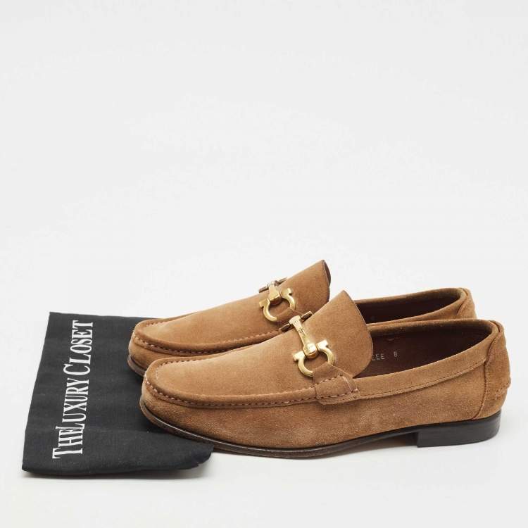 Pre Owned Salvatore Ferragamo Brown Suede Gancini Slip On Loafers Size 42
