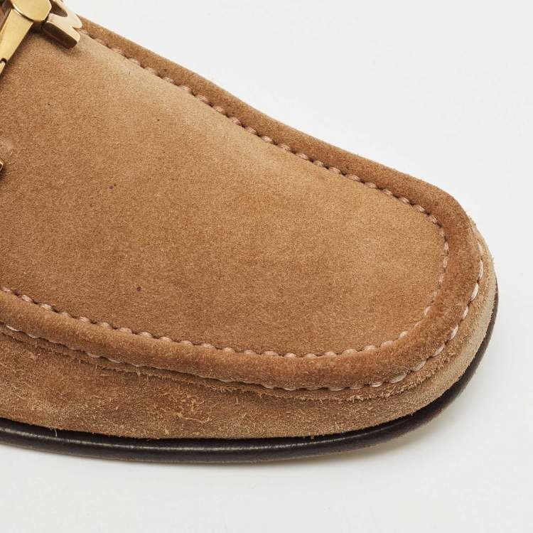 Pre Owned Salvatore Ferragamo Brown Suede Gancini Slip On Loafers Size 42