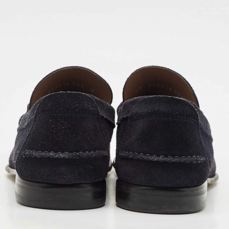 Pre Owned Salvatore Ferragamo Navy Blue Suede Double Gancio Loafers Size 42