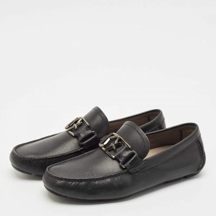 Pre Owned Salvatore Ferragamo Black Leather Peter Loafers Size 42.5