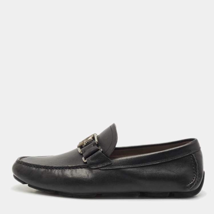 Pre Owned Salvatore Ferragamo Black Leather Peter Loafers Size 42.5