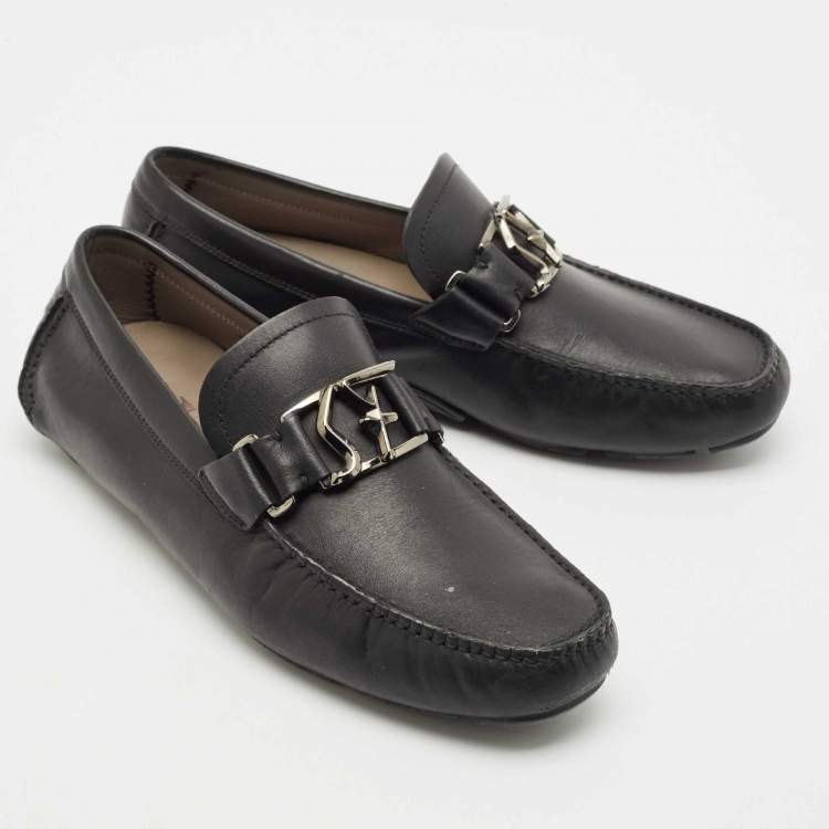 Pre Owned Salvatore Ferragamo Black Leather Peter Loafers Size 42.5