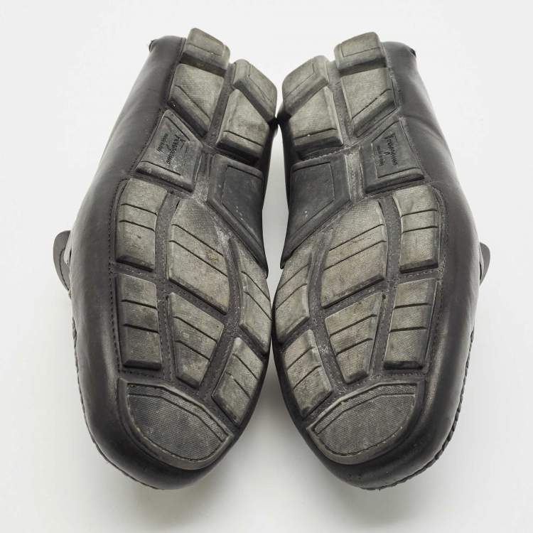 Pre Owned Salvatore Ferragamo Black Leather Peter Loafers Size 42.5