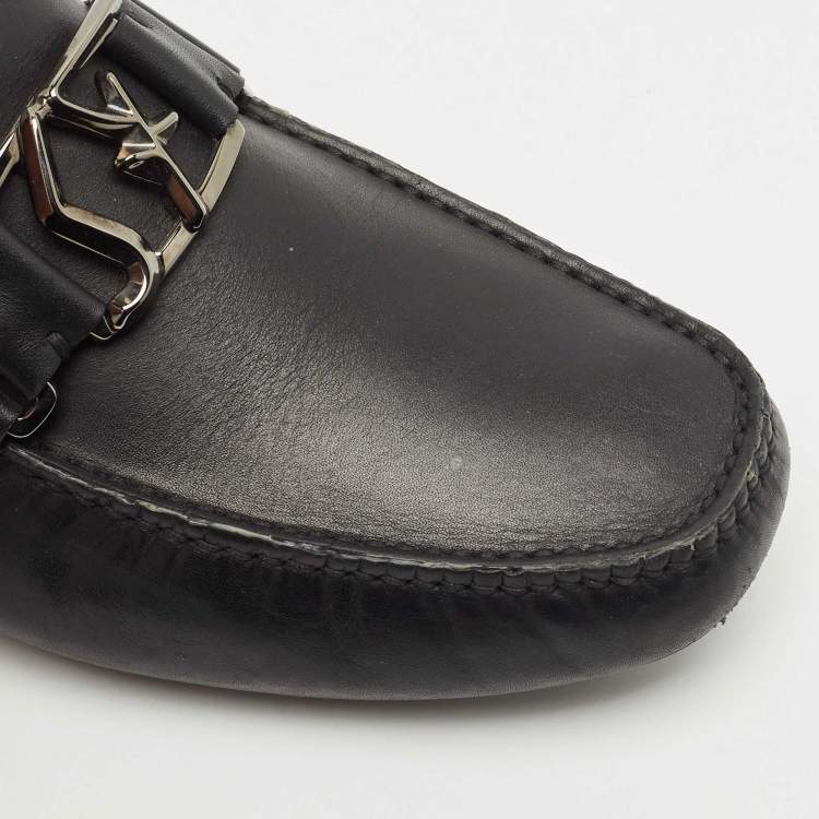 Pre Owned Salvatore Ferragamo Black Leather Peter Loafers Size 42.5