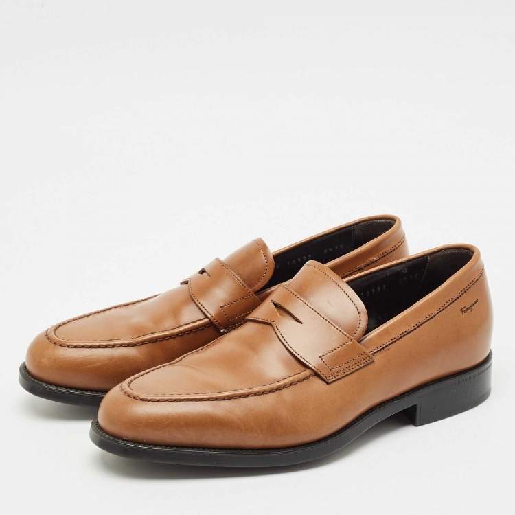 Pre Owned Salvatore Ferragamo Brown Leather Penny Loafers Size 40.5