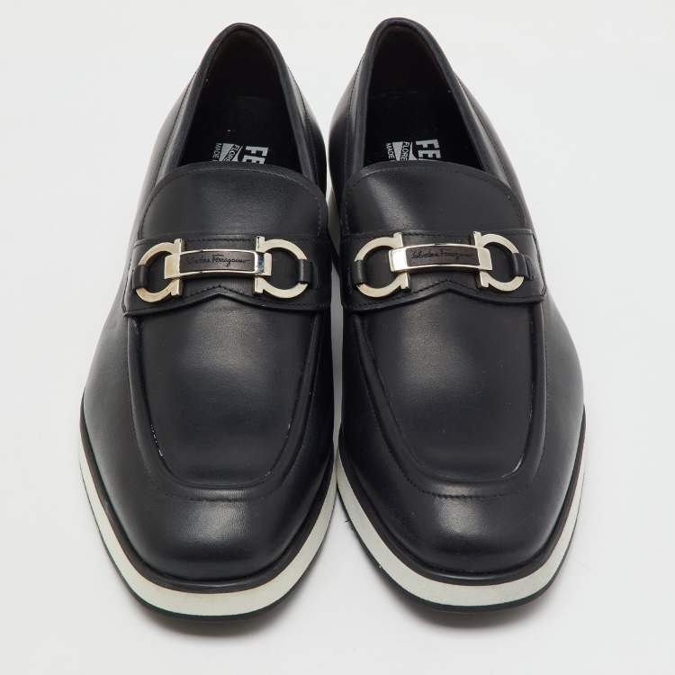 Pre Owned Salvatore Ferragamo Black Leather Gancini Slip On Loafers Size 41