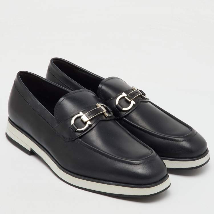 Pre Owned Salvatore Ferragamo Black Leather Gancini Slip On Loafers Size 41