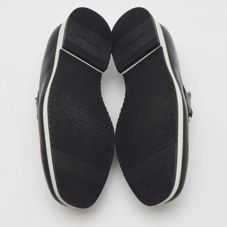 Pre Owned Salvatore Ferragamo Black Leather Gancini Slip On Loafers Size 41