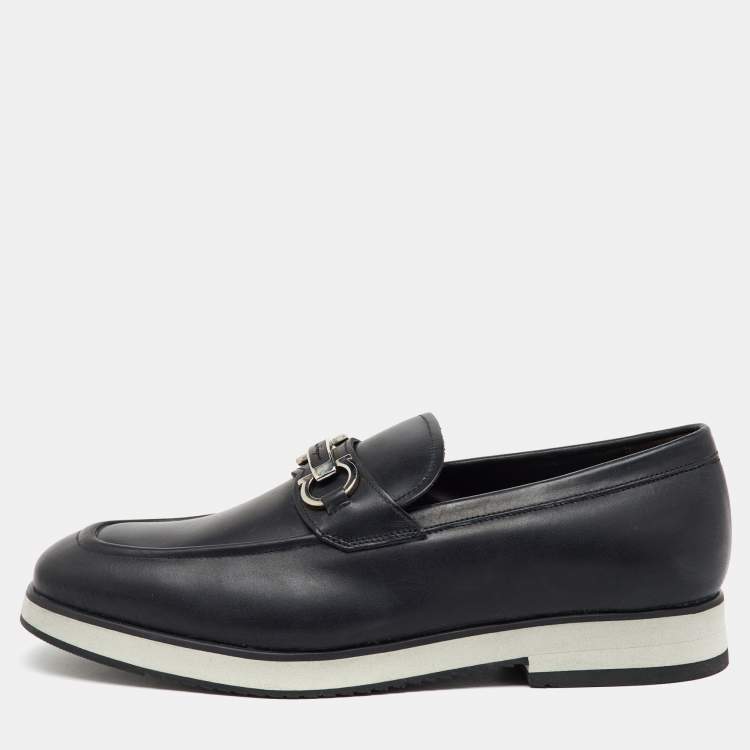 Pre Owned Salvatore Ferragamo Black Leather Gancini Slip On Loafers Size 41