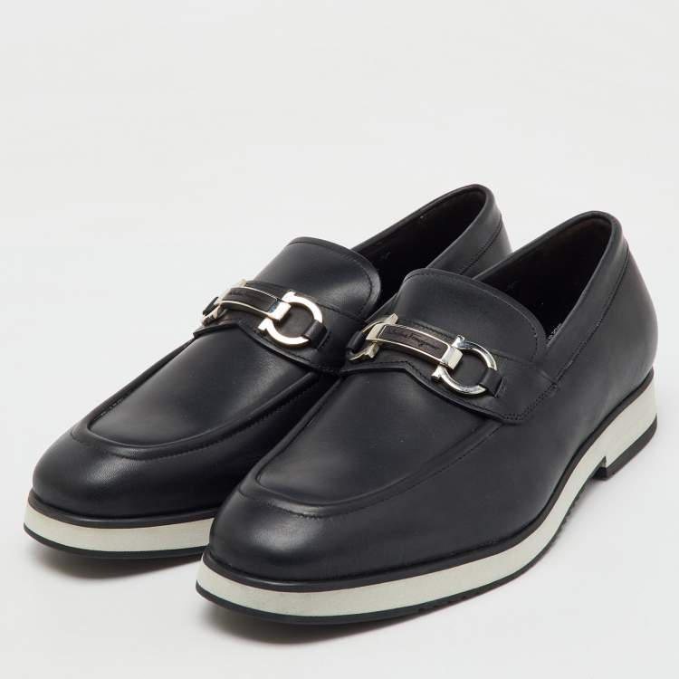 Pre Owned Salvatore Ferragamo Black Leather Gancini Slip On Loafers Size 41